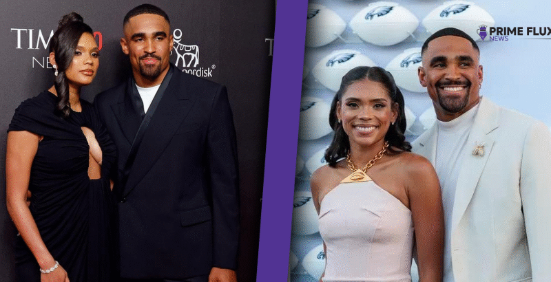 Bry Burrows attending a public event while discussing her background, career, and relationship with Jalen Hurts.