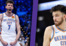 Chet Holmgren playing for the Oklahoma City Thunder during an NBA game, highlighting chet holmgren nationality and his rising basketball career.