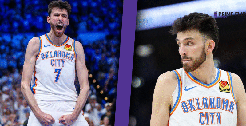 Chet Holmgren playing for the Oklahoma City Thunder during an NBA game, highlighting chet holmgren nationality and his rising basketball career.