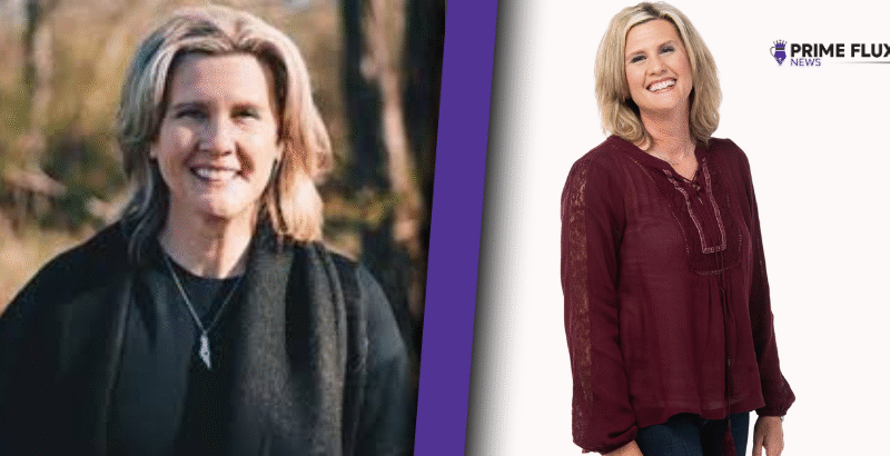 Kristi McLelland speaking at a faith-based event while discussing biblical history and teachings related to her personal and professional life.